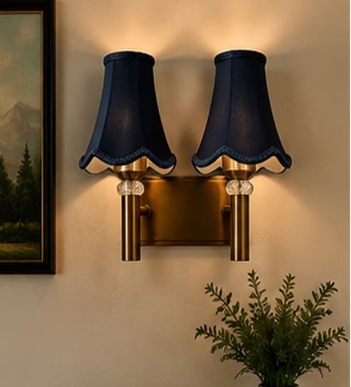 Dual Gold Wall Lamp with Vintage Black cotton Shade
