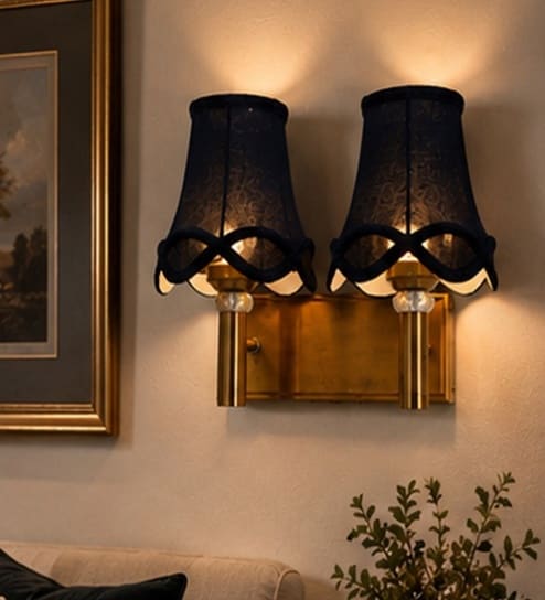 Dual Gold Wall Lamp with Vintage Black cotton Shade