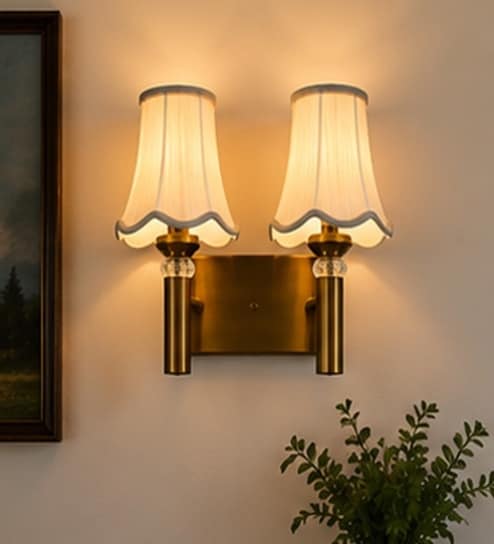 Dual Gold Wall Lamp with Vintage off-white cotton Shade