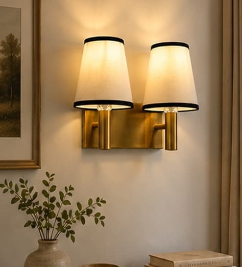 Dual Gold Wall Lamp with White & Black  cotton shade