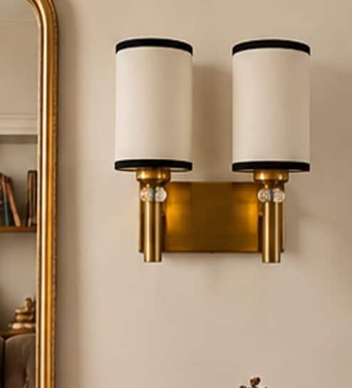 Dual Gold Wall Lamp with White & Black  cotton shade