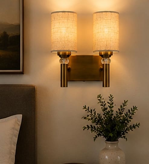Dual Gold Wall Lamp with White Jute shade