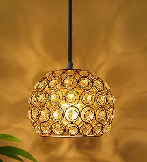 Dual Ring Half Round E27 Holder Gold Crystal Hanging Light