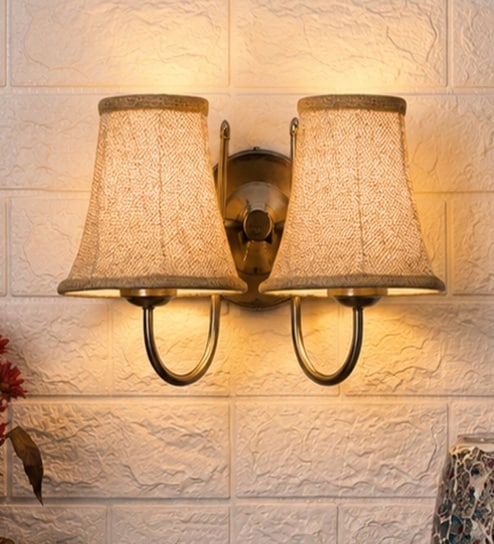 Dual Steel Metal Wall Sconce   Beige Jute Shade | Home & Hotel Decor