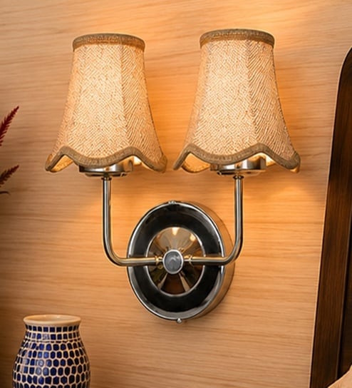 Dual Steel Wall Mounted Light with Beige Jute Shade for Home & Hotel Decor