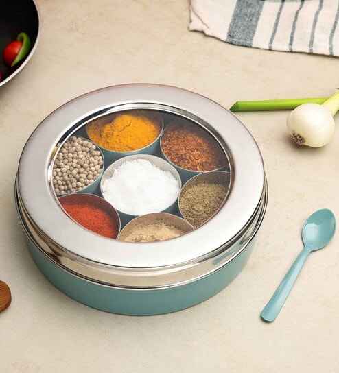 Stainless Steel, Set of 7 Containers Masala Dabba/Spice Container with  Stand