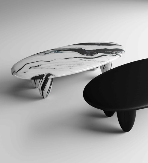 Duet Delight Oval Coffee Table  In Black & White Finish