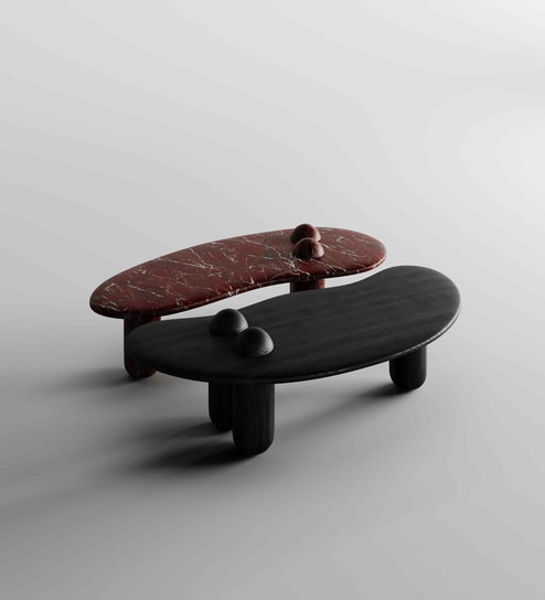Duet Delight Oval Coffee Table In Red & Black Finish