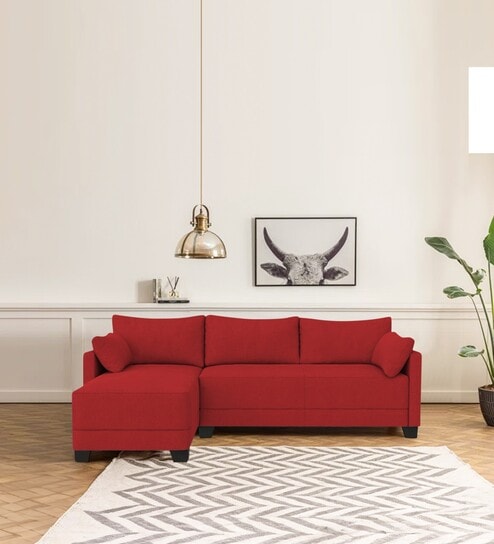 Duke Fabric RHS Sectional Sofa(3 + Lounger) In Red Colour
