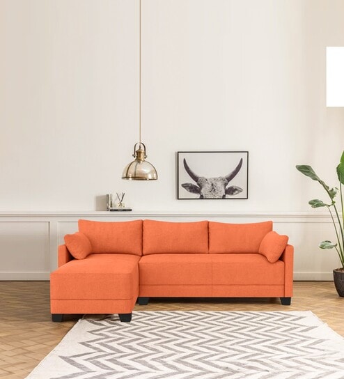 Duke Fabric RHS Sectional Sofa(3 + Lounger) In Terracotta Colour