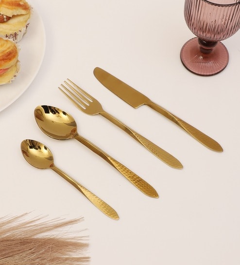 Dune Hammered Cutlery Set Gold