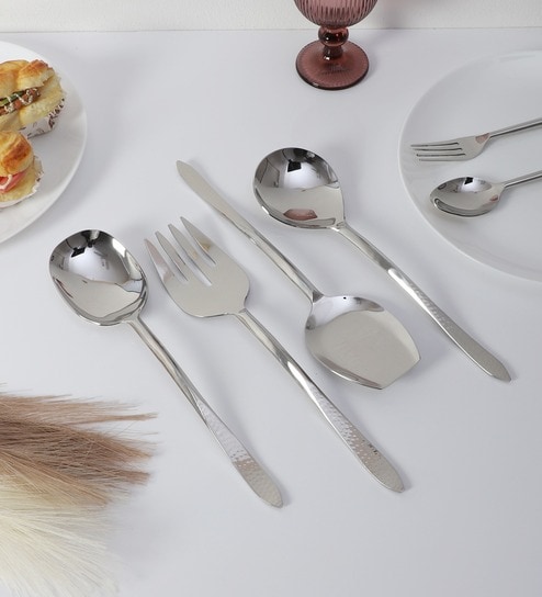 Dune Hammered Serving Set Silver