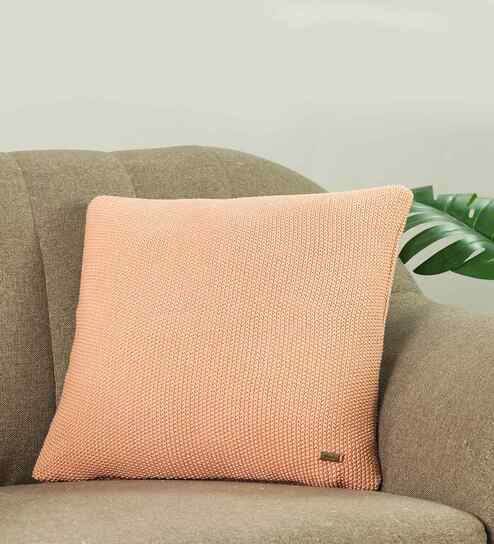 Dusty Coral 100% Cotton Mini Moss 16X16 Inches Knitted Cushion Cover