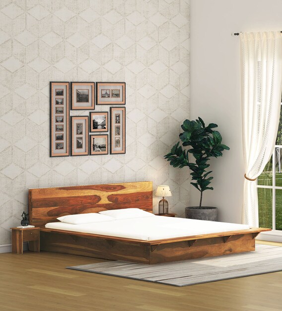 Buy Duvall Solid Wood King Size Platform Bed with 2 Night Stands in Rustic Teak Finish