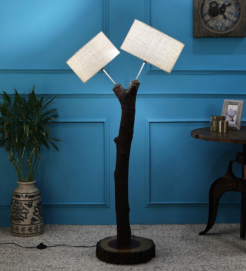 Buy Dual Shade Brown Branch Wooden Floor Lamp By Knotty Rope