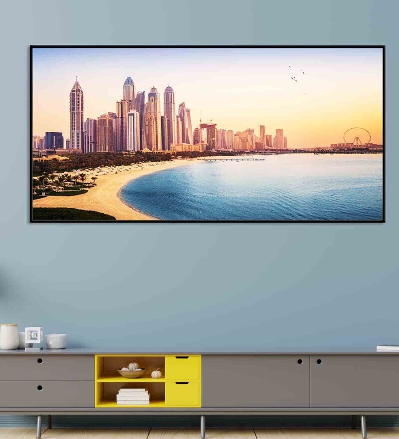 Buy Dubai Marina at sunset canvas Wall Painting By Decor Mahal Online