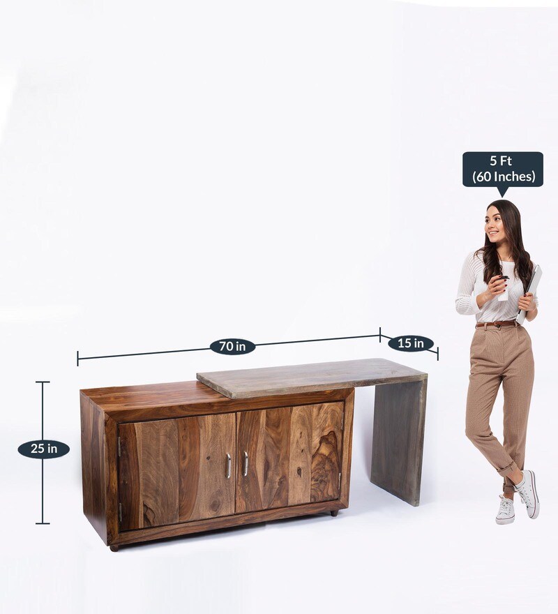 Buy Dublin TV Console In Teak With Rustic Grey Finish by Ikiriya Online