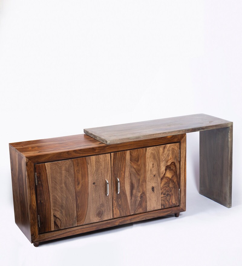 Buy Dublin TV Console In Teak With Rustic Grey Finish by Ikiriya Online