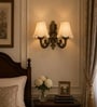 Dual Arm Gold Antique Wall Mounted Lamp with Off-White Cotton Shades