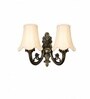 Dual Arm Gold Antique Wall Mounted Lamp with Off-White Cotton Shades