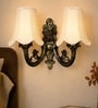 Dual Arm Gold Antique Wall Mounted Lamp with Off-White Cotton Shades