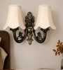 Dual Arm Gold Antique Wall Mounted Lamp with Off-White Cotton Shades