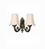 Dual Arm Gold Antique Wall Mounted Lamp with Off-White Cotton Shades
