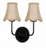 Dual Black Wall Light with Beige Jute Shades