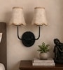 Dual Black Wall Light with Beige Jute Shades