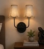 Dual Black Wall Light with Beige Jute Shades