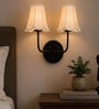 Dual Black Wall Light with Off-White Cotton Shades