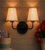 Dual Black Wall Mounted Lamp with Beige Jute Shades