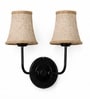 Dual Black Wall Mounted Lamp with Beige Jute Shades