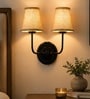 Dual Black Wall Mounted Lamp with Beige Jute Shades