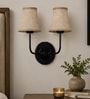 Dual Black Wall Mounted Lamp with Beige Jute Shades