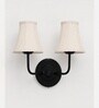 Dual Black Wall Mounted Lamp with Off-White Cotton Shades