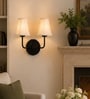Dual Black Wall Mounted Lamp with Off-White Cotton Shades