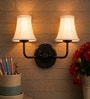 Dual Black Wall Mounted Lamp with Off-White Cotton Shades