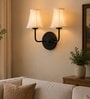 Dual Black Wall Mounted Lamp with Off-White Cotton Shades