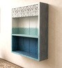 Blue Solid Wood Handcarved Rack Style Floating Wall Shelf With 2 Compartments