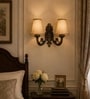 Dual Gold Antique Decorative Wall Lamp with Beige Jute Shades for Hotel