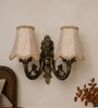 Dual Gold Antique Wall Lamp with Beige Jute Shades for Living & Dining Room