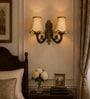 Dual Gold Antique Wall Lamp with Beige Jute Shades for Living & Dining Room