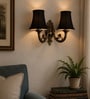 Dual Gold Antique Wall Light with Black Cotton Shades & Hall
