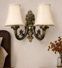 Dual Gold Antique Wall Mounted Lamp with Off-White Cotton Shade