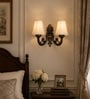 Dual Gold Antique Wall Mounted Lamp with Off-White Cotton Shade