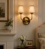 Dual Gold Metal Wall Mounted Lamp with Beige Jute Shade