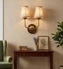 Dual Gold Metal Wall Mounted Lamp with Beige Jute Shade