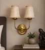 Dual Gold Metal Wall Mounted Lamp with Beige Jute Shade