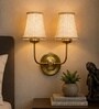 Dual Gold Metal Wall Mounted Lamp with Beige Jute Shade